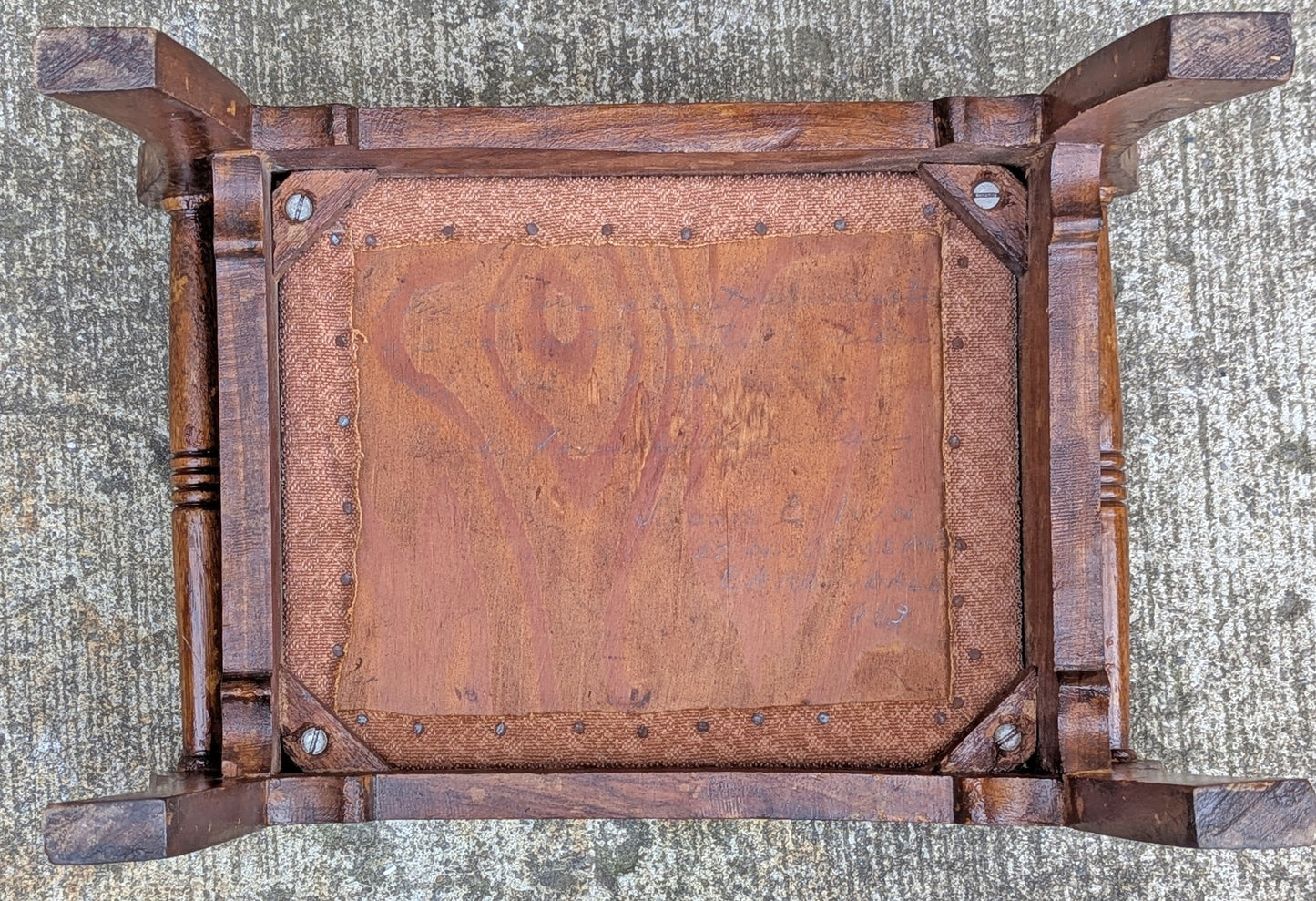 Antique Vintage Old Victorian Handmade Handcrafted SOLID Wood Wooden Kneeling Bench Foot Stool Ottoman Stand Pink Fabric Seat Design