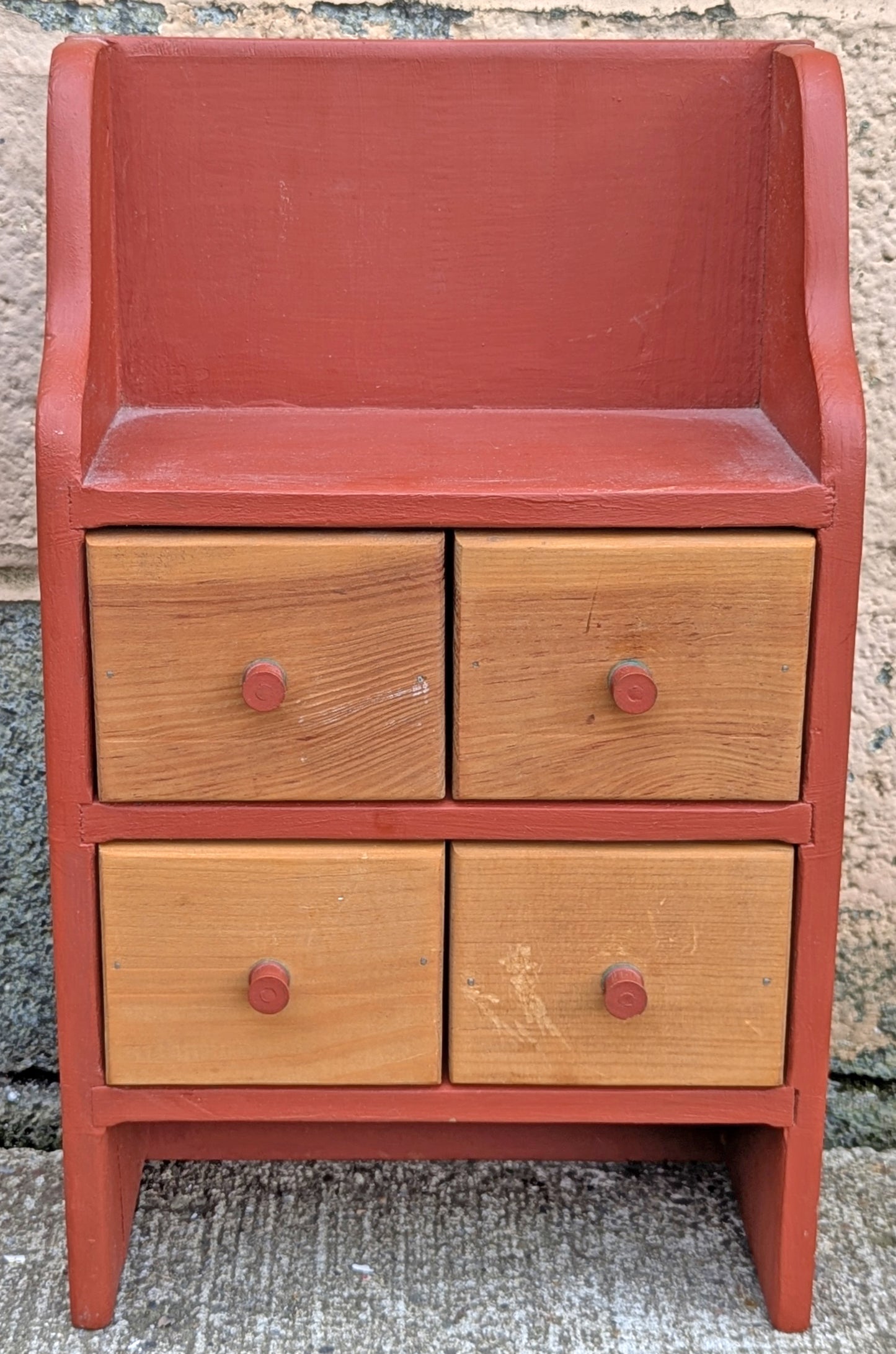 Vintage Old Handmade Handcrafted Reclaimed Salvaged SOLID Wood Wooden Kitchen Wall Hanging Shelf Cabinet 4 Drawers