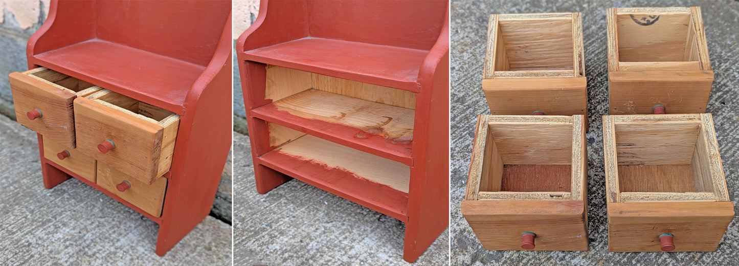 Vintage Old Handmade Handcrafted Reclaimed Salvaged SOLID Wood Wooden Kitchen Wall Hanging Shelf Cabinet 4 Drawers