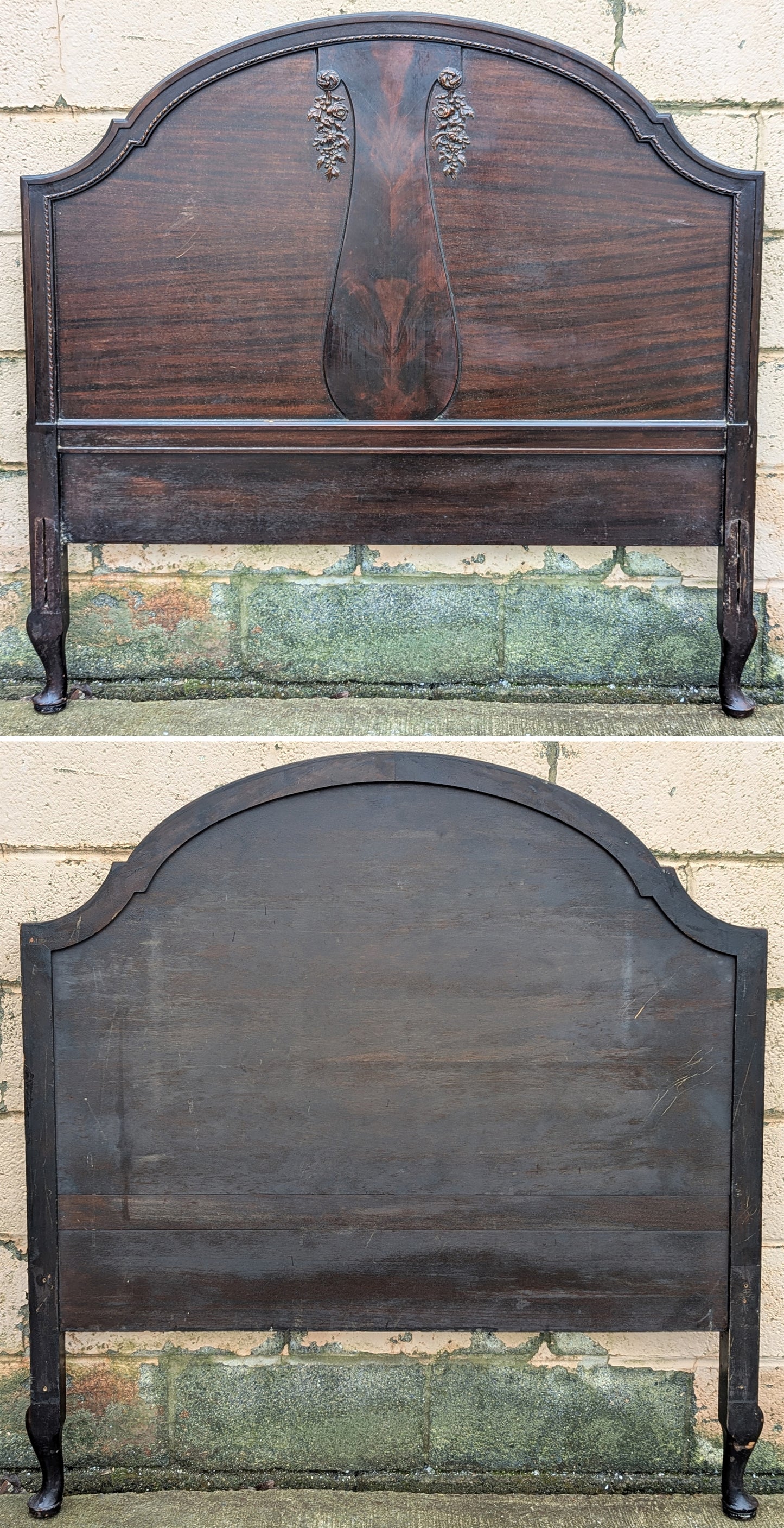 Antique Old Victorian Reclaimed Salvaged SOLID Walnut Wood Wooden Curved Bowed Twin Size Bed Frames Head Foot Board Set