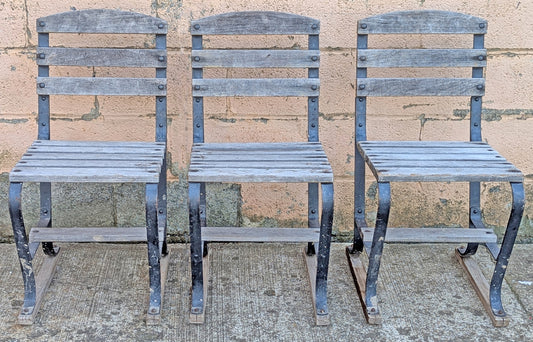 Set of 3 Antique Vintage Old Reclaimed Salvaged Country Farmhouse Rural Solid Wooden Metal Outdoor Patio Porch Backyard Garden Lawn Chairs