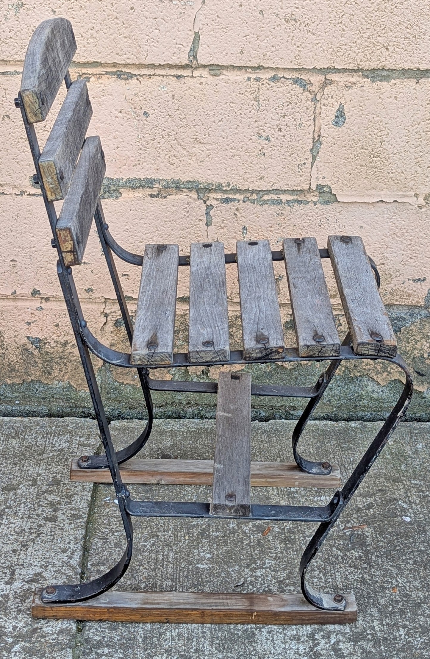 Set of 3 Antique Vintage Old Reclaimed Salvaged Country Farmhouse Rural Solid Wooden Metal Outdoor Patio Porch Backyard Garden Lawn Chairs