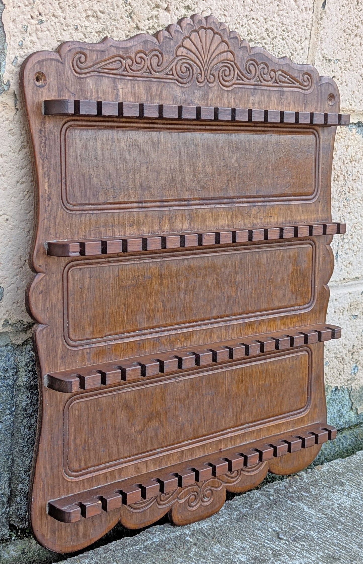 Vintage Antique Old Reclaimed Salvaged SOLID Wood Wooden Wall Mounted Accent Shelf Utensil Silverware Fork Spoon Dart Holder Rack