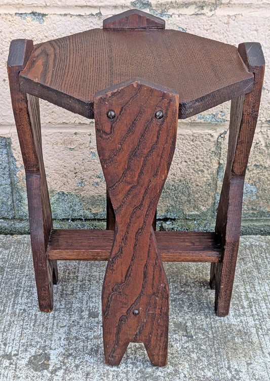 Antique Vintage Old Reclaimed Salvaged Handmade Handcrafted Solid Oak Wood Wooden Octagon Octagonal Lamp End Side Accent Table Plant Stand
