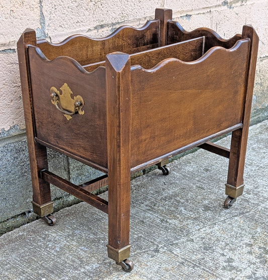 Vintage Old Salvaged Handmade SOLID Wood Wooden Newspaper Accent Decor Magazine Caddy Tool Box Storage Basket Rack Holder Bin Stand Casters