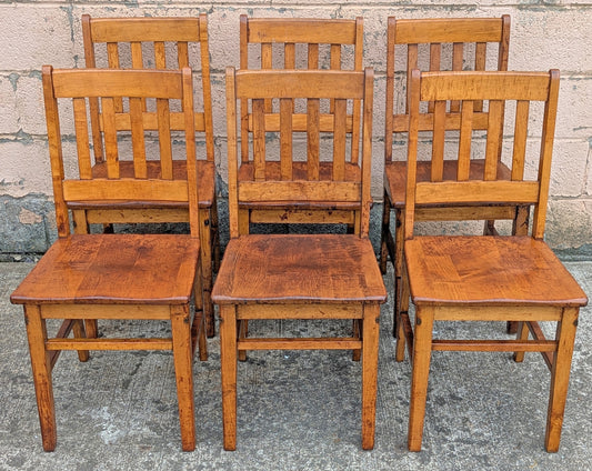 Set of 6 Antique Vintage Old Reclaimed Salvaged Arts Crafts Solid Maple Wood Wooden School Church Lodge Side Accent Dining Seat Chairs