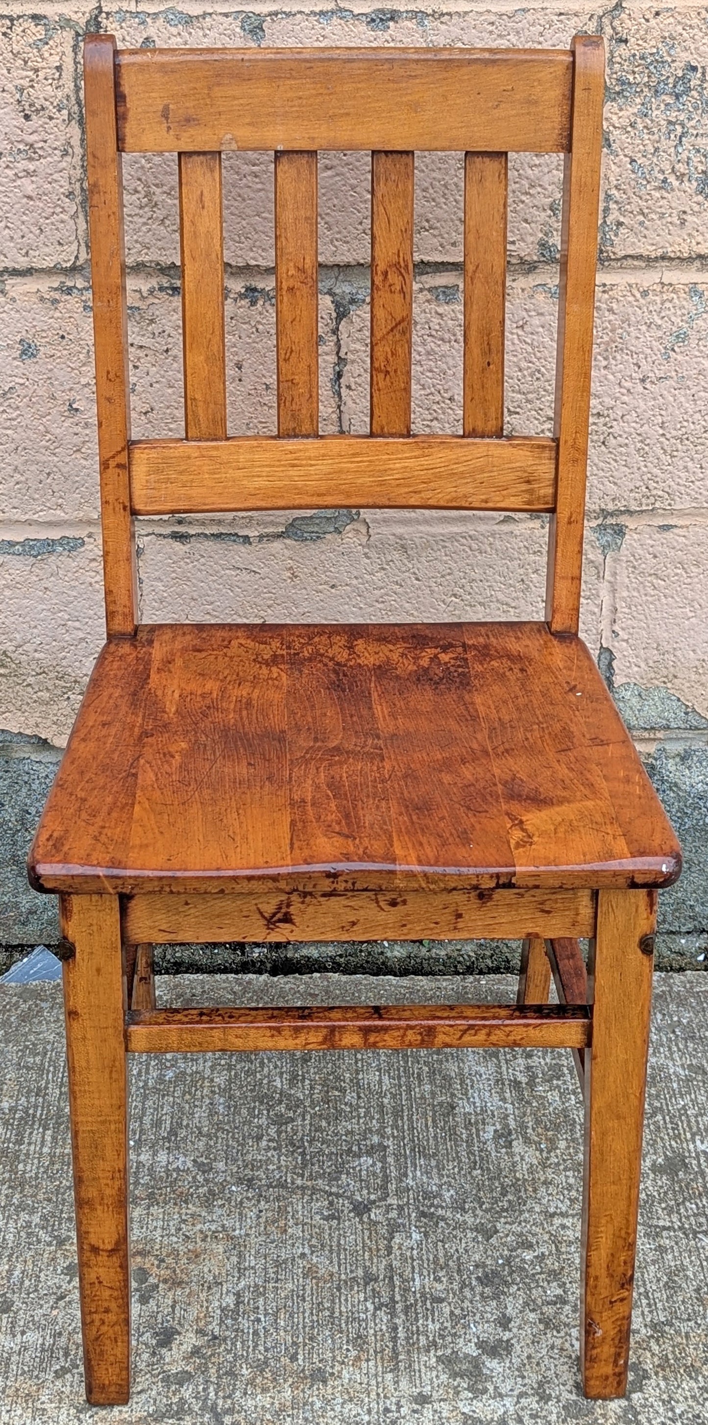 Set of 6 Antique Vintage Old Reclaimed Salvaged Arts Crafts Solid Maple Wood Wooden School Church Lodge Side Accent Dining Seat Chairs
