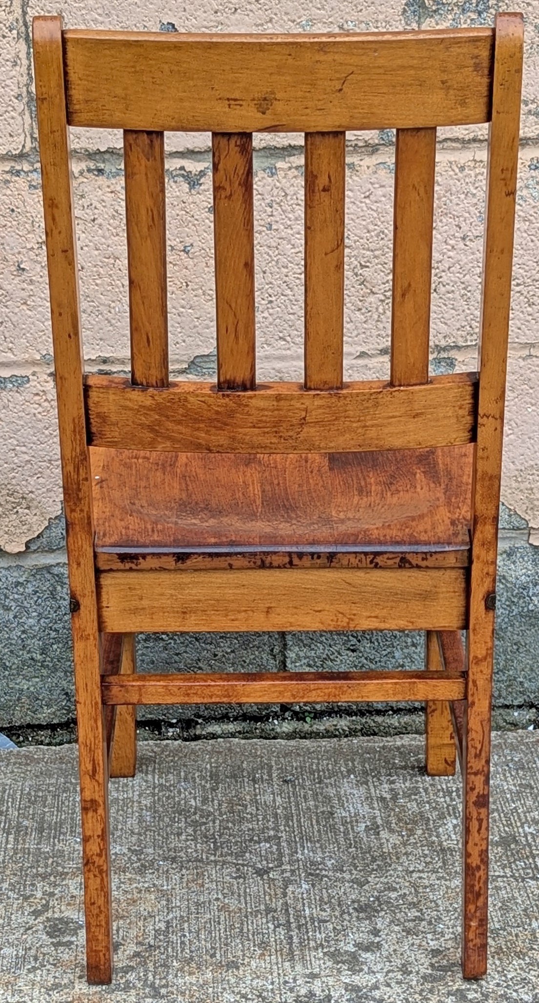 Set of 6 Antique Vintage Old Reclaimed Salvaged Arts Crafts Solid Maple Wood Wooden School Church Lodge Side Accent Dining Seat Chairs