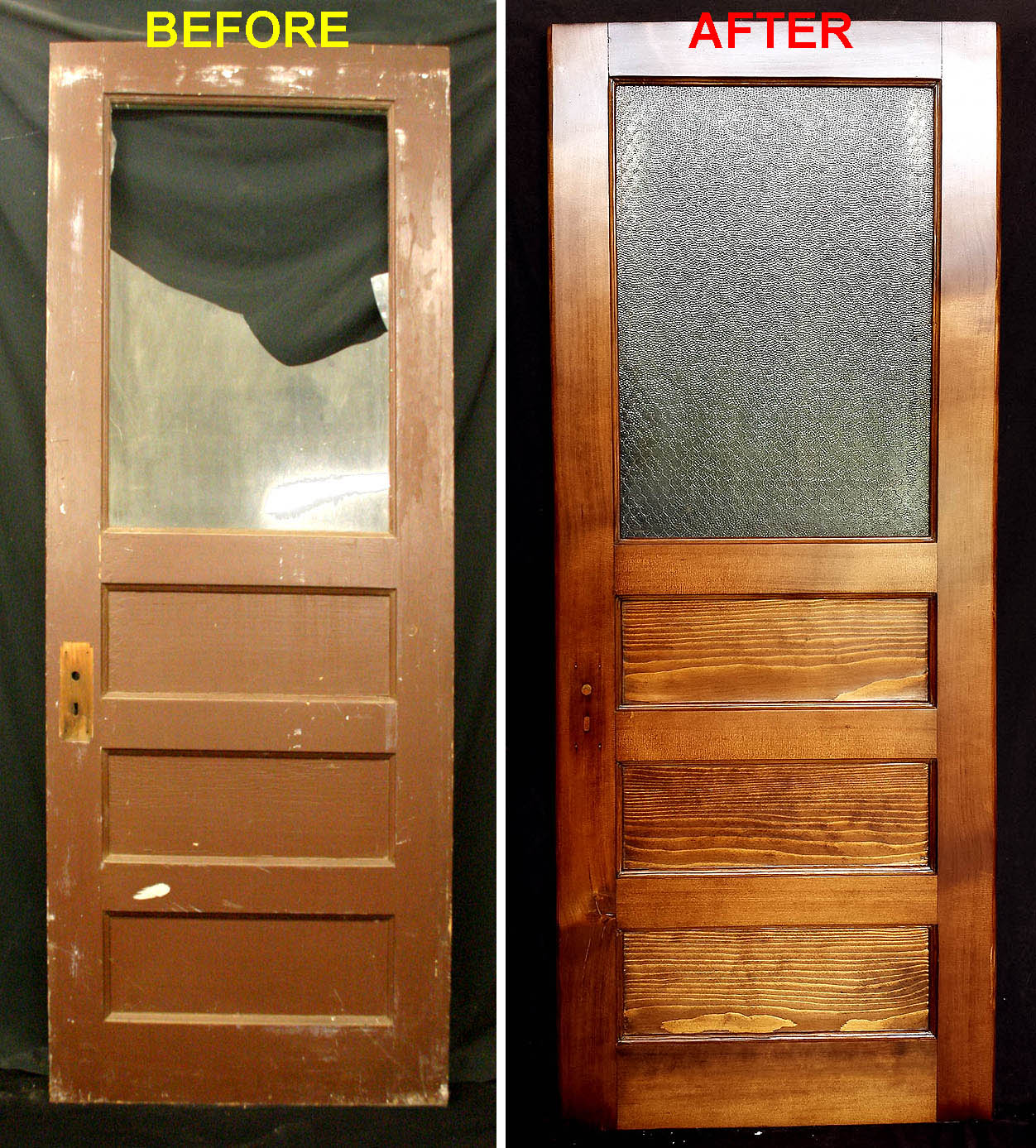 34"x79.5" Antique Vintage Old SOLID Wood Wooden Door Panels Window Pebbled Textured Glass