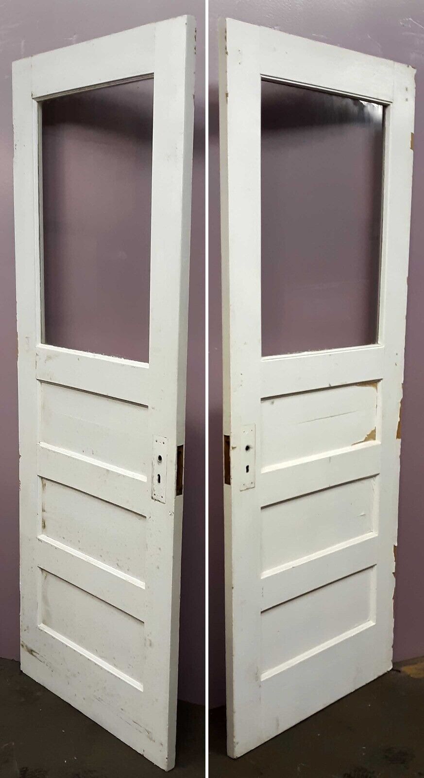 30"x77" Antique Vintage Old Reclaimed Salvaged SOLID Wood Wooden Entry Door Window Wavy Glass Lite