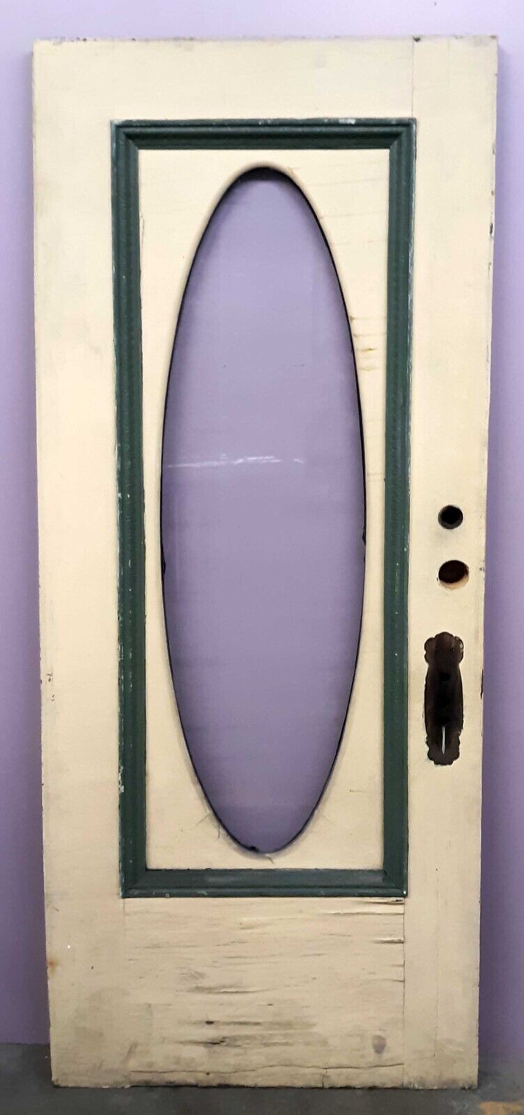 32"x79"x1.75" Antique Vintage Old Reclaimed Salvaged SOLID Wood Wooden Exterior Entry Door Window Oval Glass Lite Pane