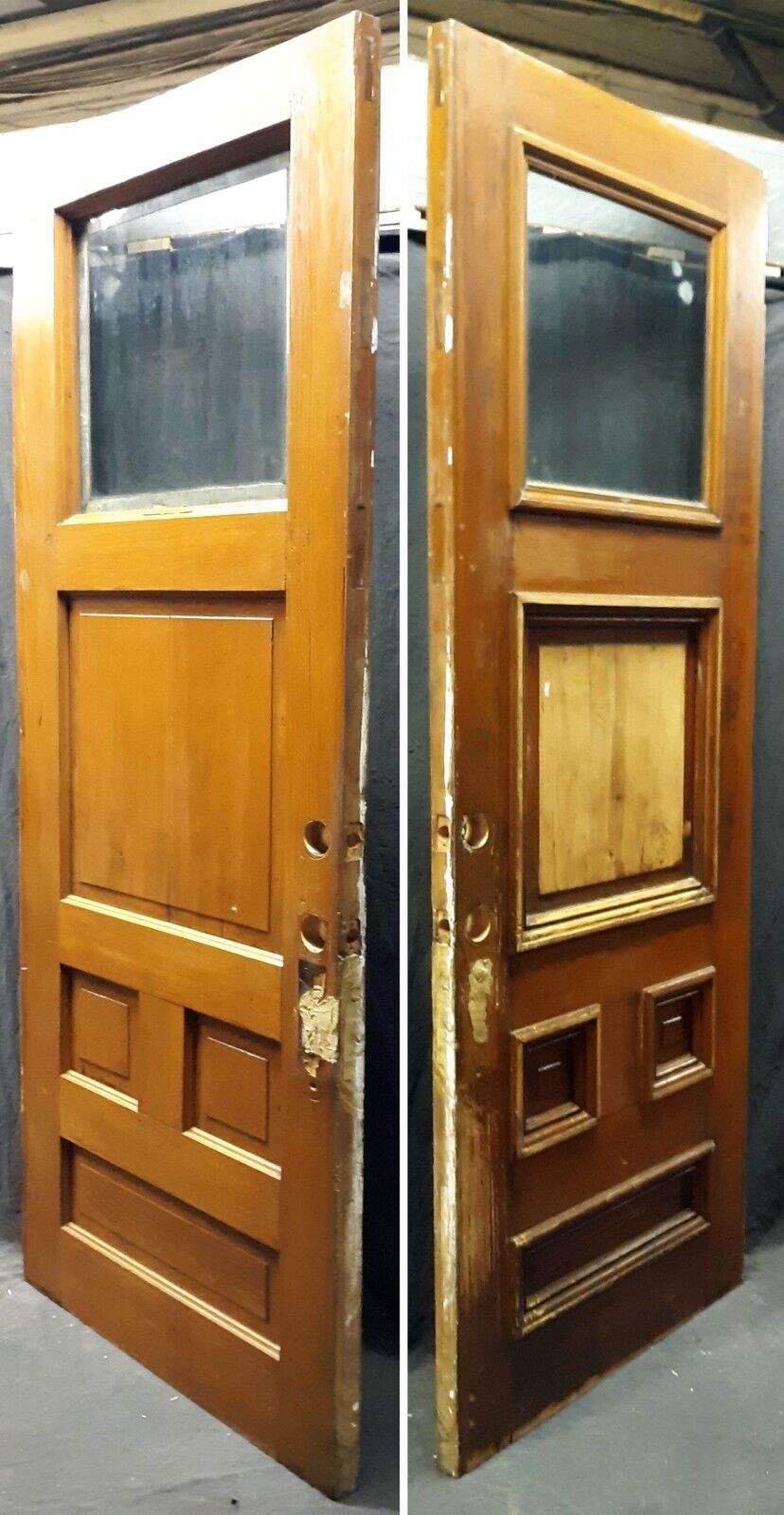 35.5"x93.5"x2" Antique Vintage Old Salvaged Reclaimed Wood Wooden Entry Exterior Door Window Wavy Glass Lite Pane