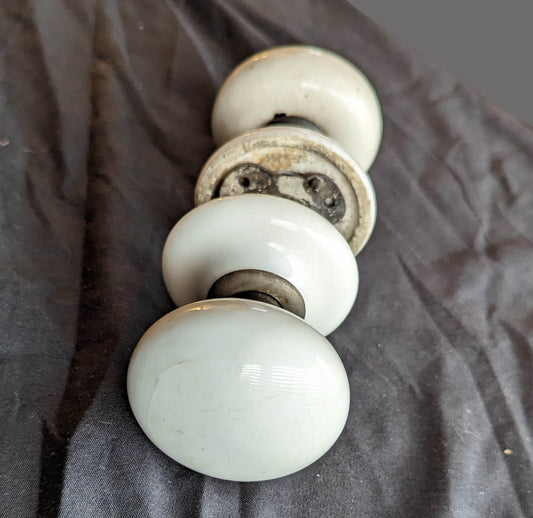 3 Pairs available Antique 1889 Vintage Old Salvaged Reclaimed Victorian White Porcelain Ceramic Door Knob Doorknob Pull Handle Plate Rosette