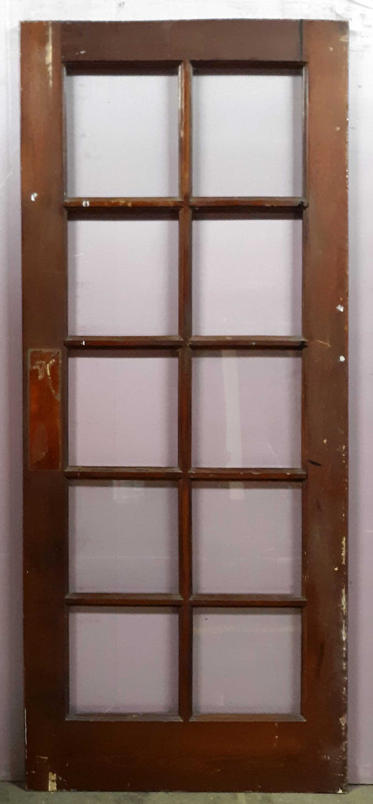 31"x76" Antique Vintage Old SOLID Wood Wooden Exterior French Door Window Glass