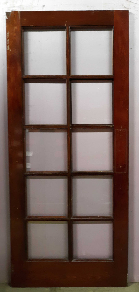 31"x76" Antique Vintage Old SOLID Wood Wooden Exterior French Door Window Glass