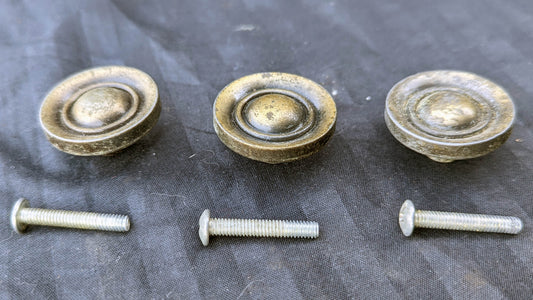 Set of 3 Vintage Old Salvaged Reclaimed Metal Drawer Cabinet Furniture Concentric Door Knob Pull Handle