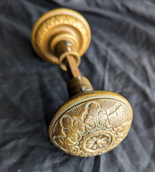 Pair Antique 1874 Vintage Old Salvaged Reclaimed Victorian Greek Revival Neo Grec Solid Cast Bronze CORBIN Doorknobs Door Knobs