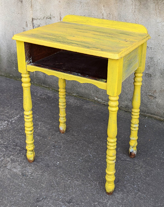 Yellow Vintage Antique Old SOLID Wood Wooden Microwave Oven Nightstand Night Stand Side End Table Cabinet Storage Kitchen Writing Desk