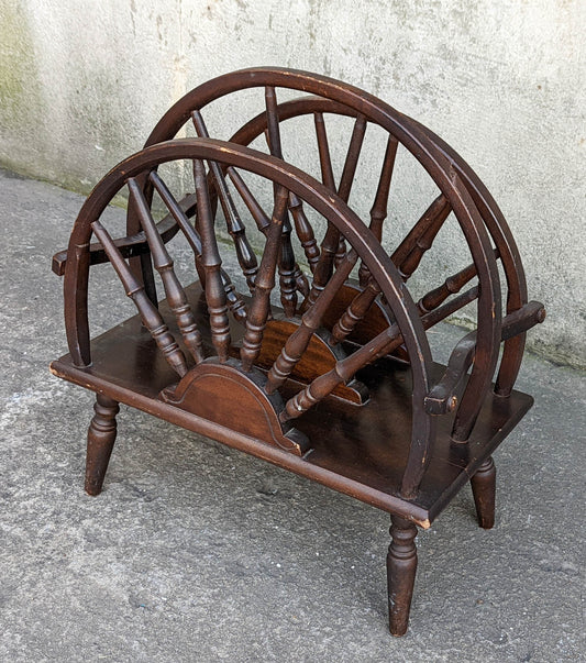 Vintage Old SOLID Wood Wooden Newspaper Magazine Caddy Storage Basket Rack Holder Bin Stand