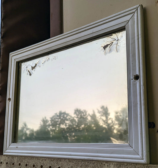 11"x15" Antique Vintage Old Solid Wood Wooden Hanging Wall Hanging Door Mirror Glass