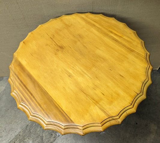 22" Round Antique Vintage Old Solid Wood Wooden Scalloped Lamp End Side Accent Table Plant Stand