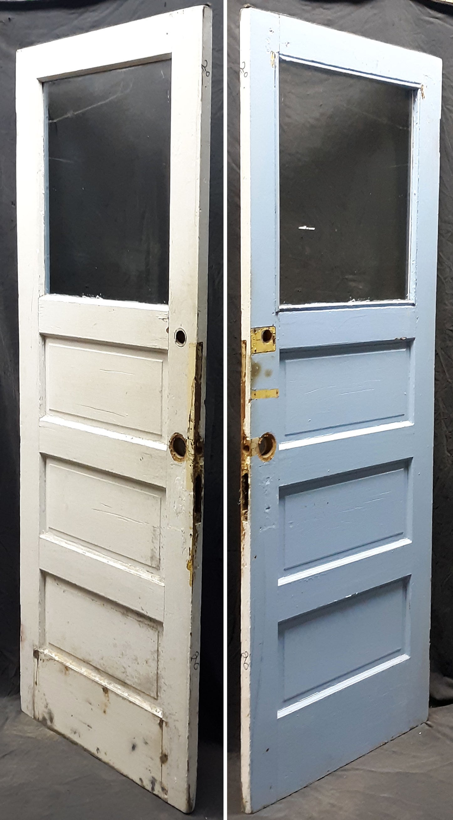 32x79" Antique Vintage Old Reclaimed Salvaged SOLID Wood Wooden Entry Door Panels Window Wavy Glass