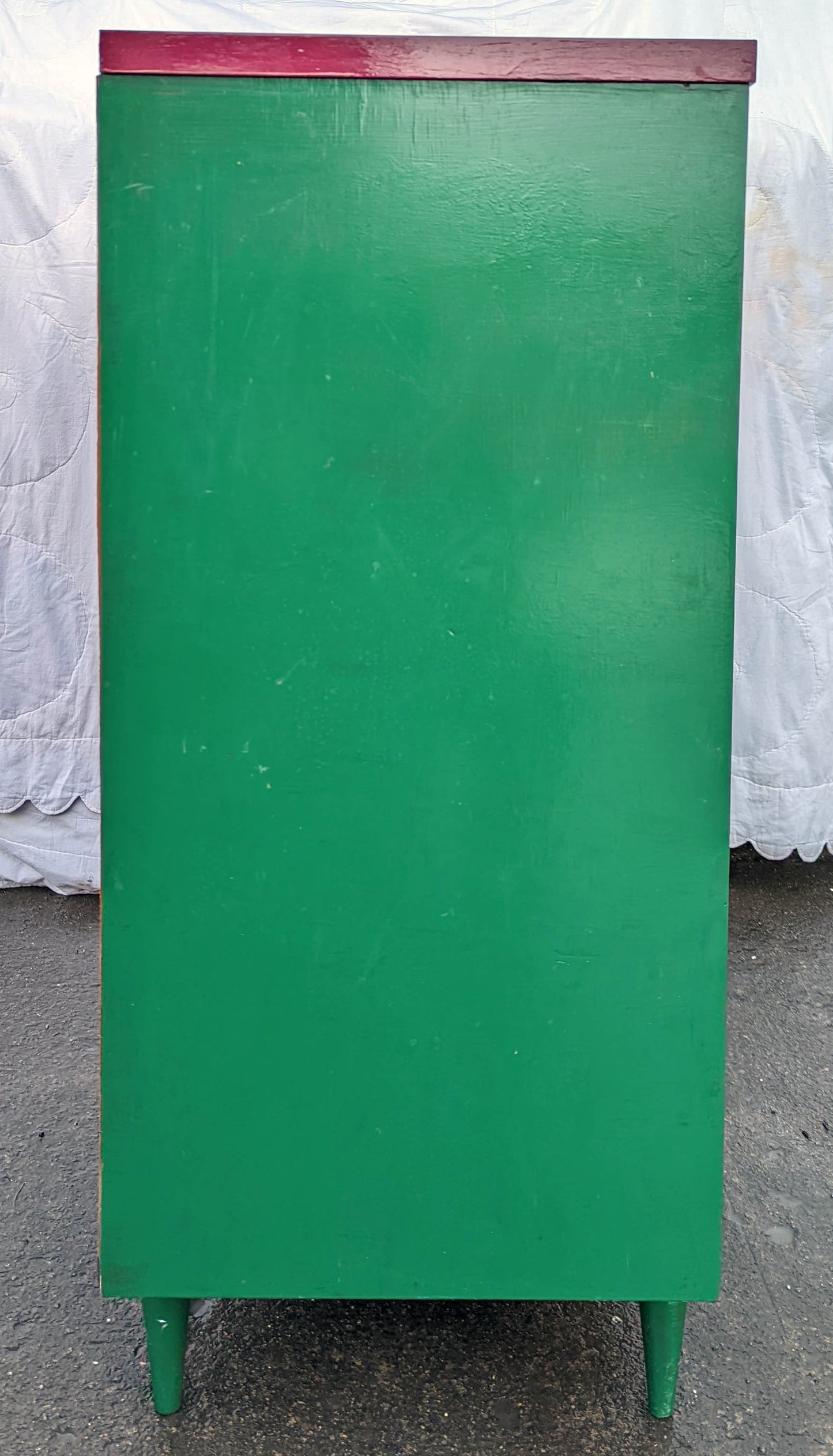 Green & Pink Vintage Old Mid Century Modern Antique Solid Wood Wooden Dresser Highboy High Boy Chest 5 Drawers