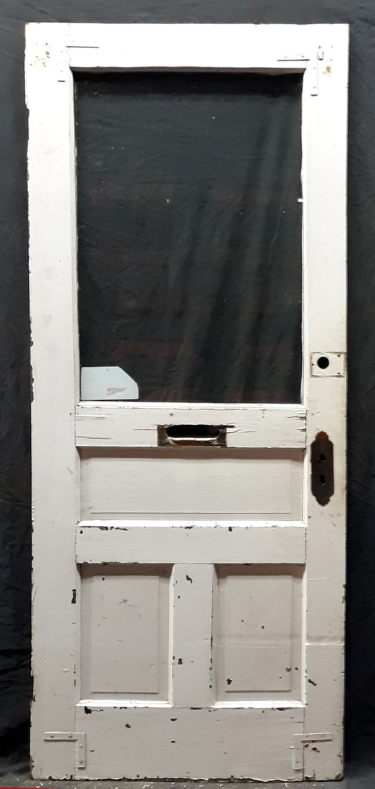 32x79" Antique Vintage Old SOLID Wood Wooden Entry Door Panels Window Wavy Glass