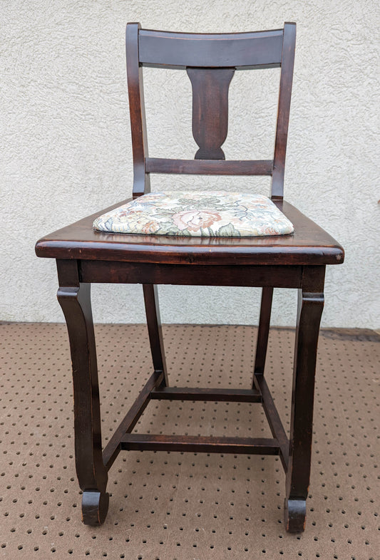 Antique Vintage Old "American Chair Co" SOLID Walnut Wood Wooden Sewing Work Side Dining Accent Desk Fabric Seat
