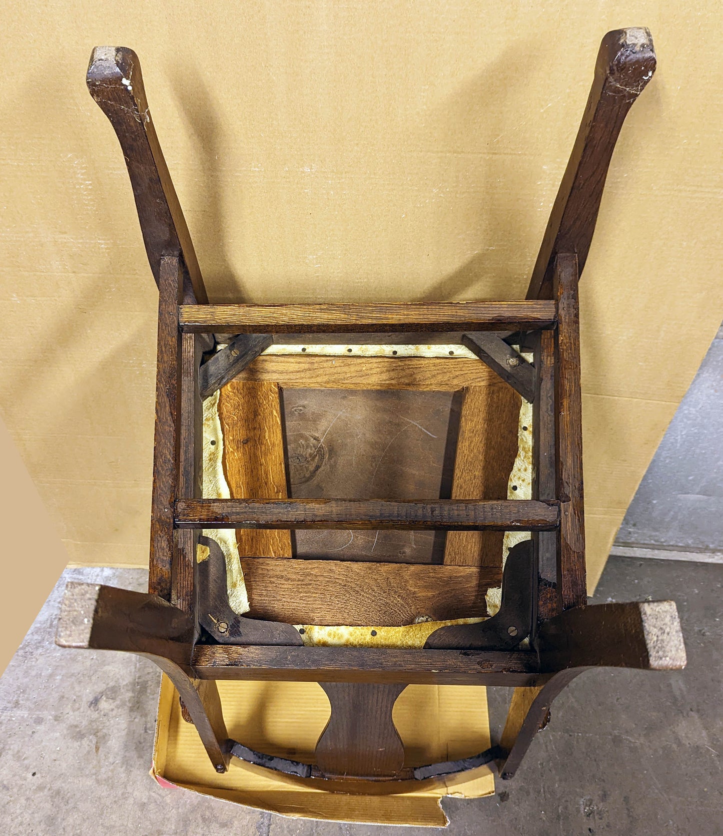 Antique Vintage Old Rustic Solid Oak Wood Wooden Dining Side Accent Arm Chair Armchair Floral Fabric Seat