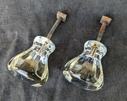 Pair BIG Vintage Antique Old Reclaimed Salvaged Hexagon Glass Dresser Drawer Furniture Knob Pull Handle