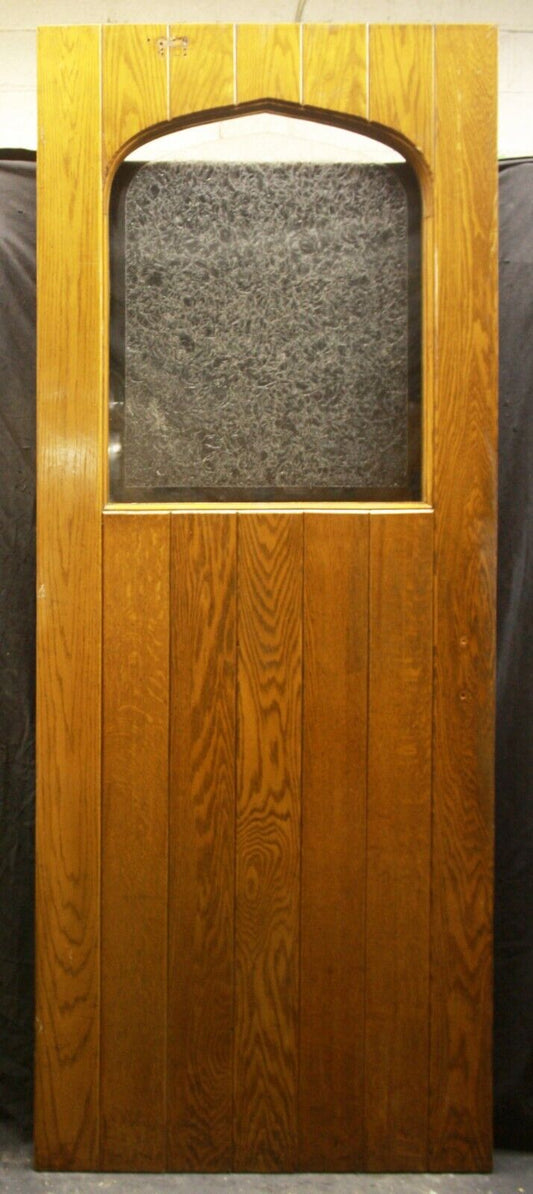 35.5"x89"x2.5" Antique Vintage Old Reclaimed Salvaged Wood Wooden Oak Doors Pentagon Window Textured Beveled Glass