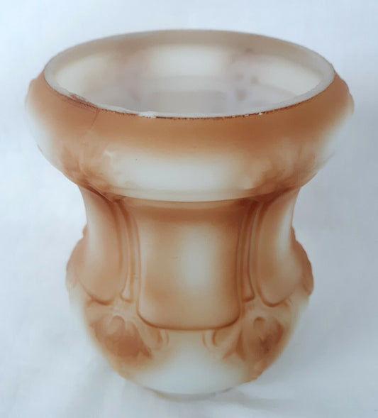 White Opaque Glass Lampshade Embossed Design Hand Painted Brown 2.25” Fitter