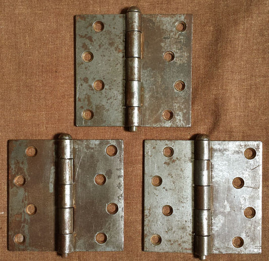 3 Antique Vintage 4 3/8"x 4 3/8" Old Reclaimed Salvaged Steel Exterior Barn Farm Industrial Door Hinges