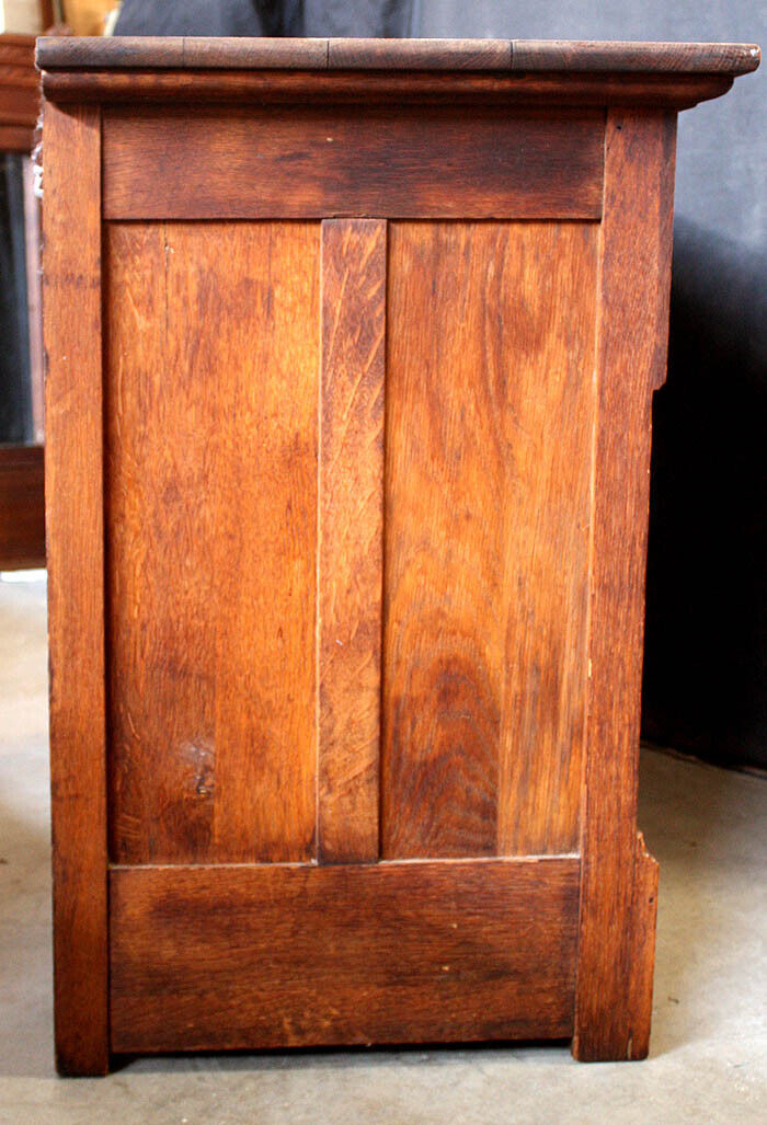 Antique Vintage Old Reclaimed Salvaged Victorian Eastlake Oak Wood Wooden Dresser Chest Vanity Beveled Mirror Key