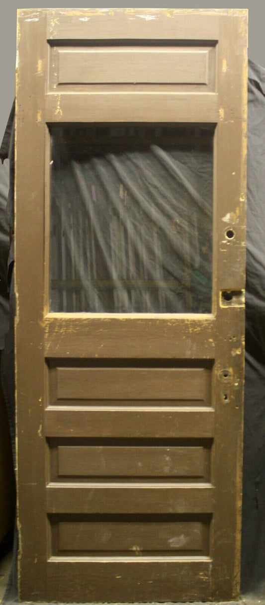 34"x90"x2" Antique Vintage Old Reclaimed Salvaged Wood Wooden Entry Exterior Door Window Beveled Glass