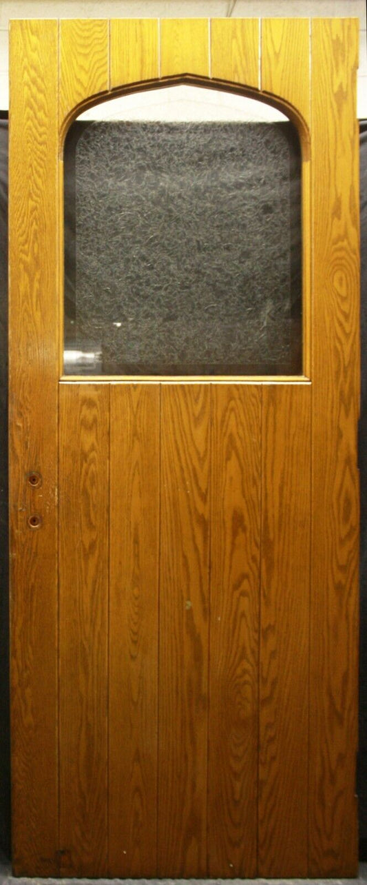 35.5"x89"x2.5" Antique Vintage Old Reclaimed Salvaged Wood Wooden Oak Doors Pentagon Window Textured Beveled Glass