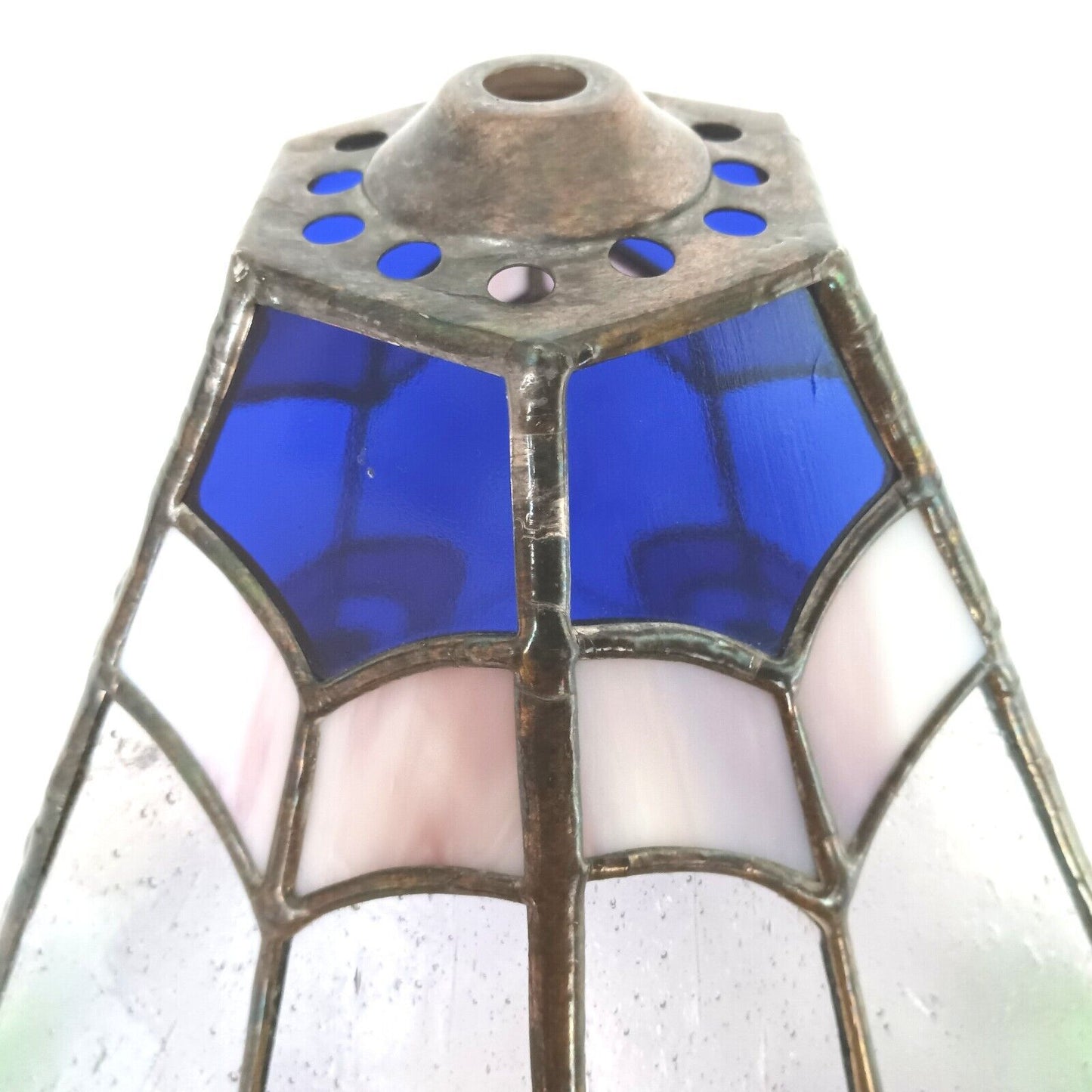 Tiffany Style Stained Slag/Glass Replacement Lampshade Peacock Design Signed JPL