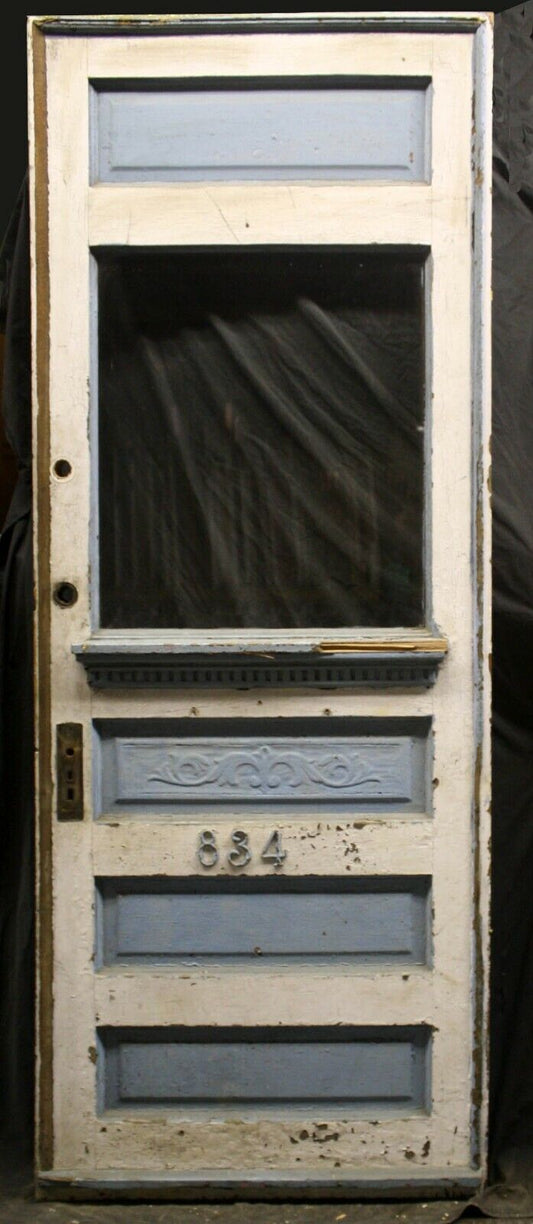 34"x90"x2" Antique Vintage Old Reclaimed Salvaged Wood Wooden Entry Exterior Door Window Beveled Glass