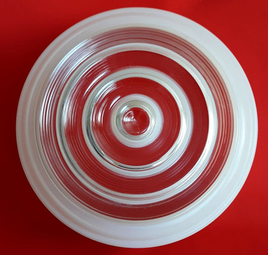 Vintage Off White Clear Thick Glass Drum Shape Large Light Shade Replacement Ceiling Wall Fixture Concentric Circles Round Cover 10" Fitter