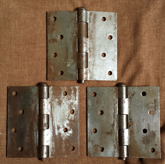 3 Antique Vintage 4 3/8"x 4 3/8" Old Reclaimed Salvaged Steel Exterior Barn Farm Industrial Door Hinges
