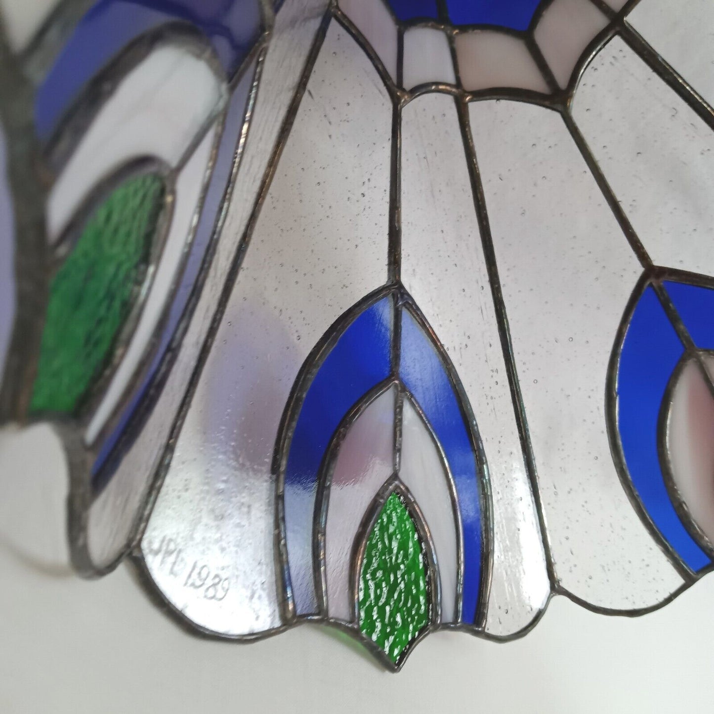 Tiffany Style Stained Slag/Glass Replacement Lampshade Peacock Design Signed JPL