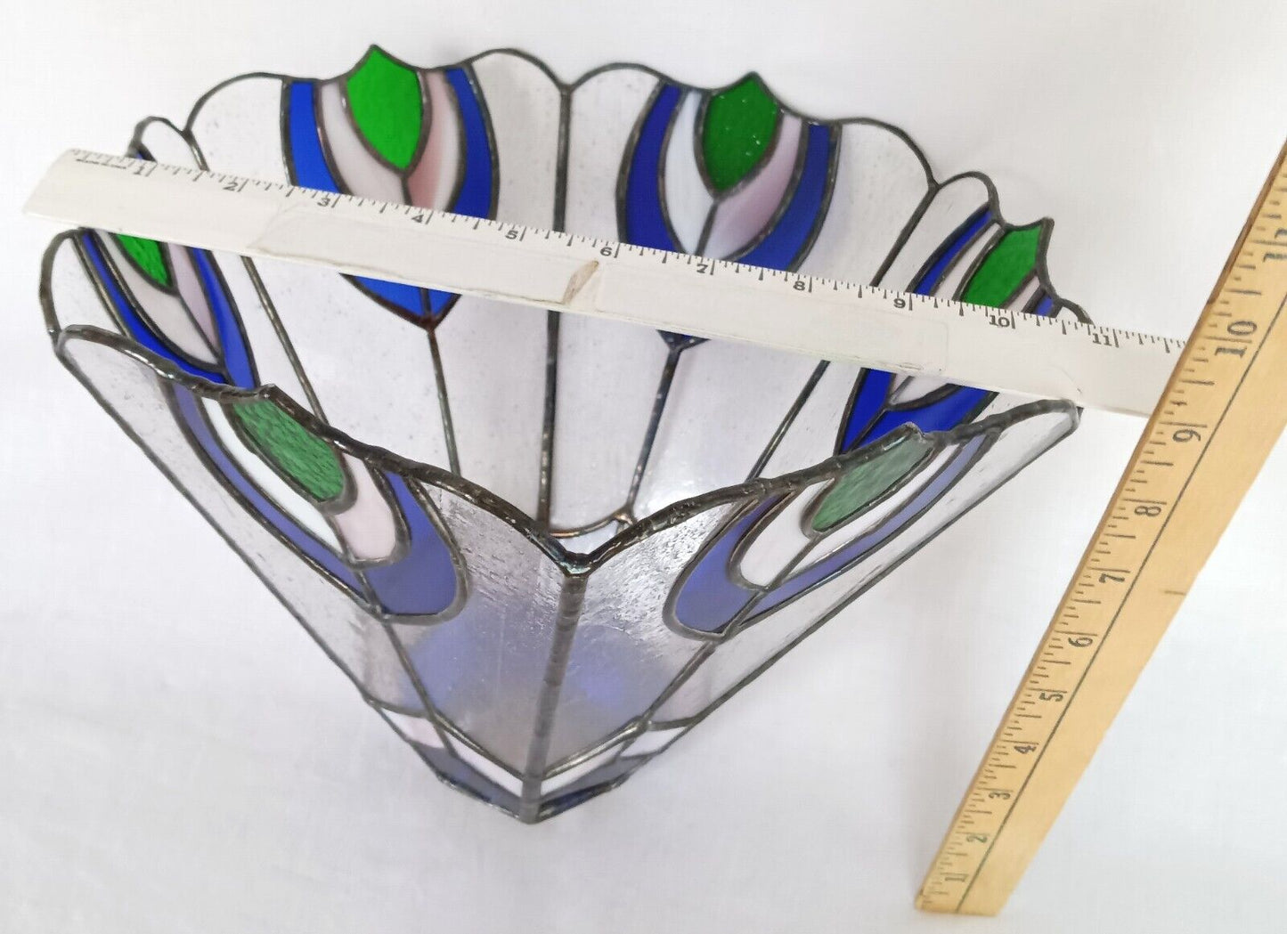 Tiffany Style Stained Slag/Glass Replacement Lampshade Peacock Design Signed JPL
