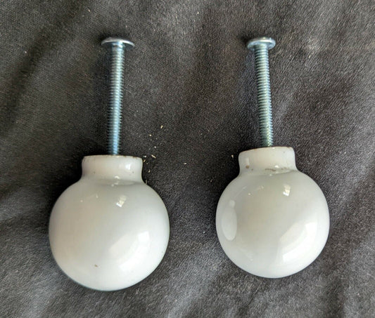 12 Pairs available Vintage Old Reclaimed Salvaged Round White Ceramic Dresser Drawer Furniture Knob Pull Handle