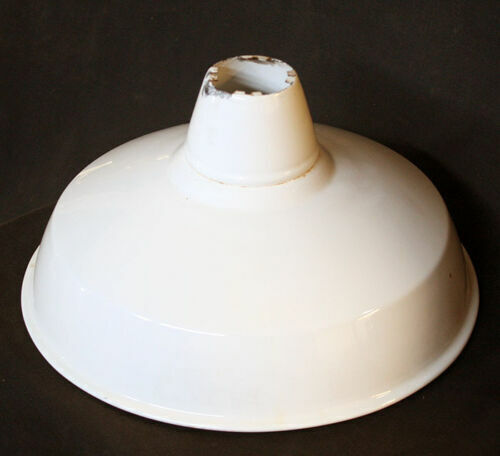 14" Vintage Antique Old Salvaged Reclaimed Art Deco Factory Industrial Porcelain Enamel Steel Metal Lamp Shade Ceiling Light Cover Fixture
