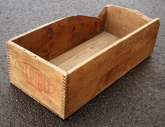 Antique Vintage Old Reclaimed Salvaged Primitive Wood Wooden "Dupont" Gunpowder Explosive Box Crate