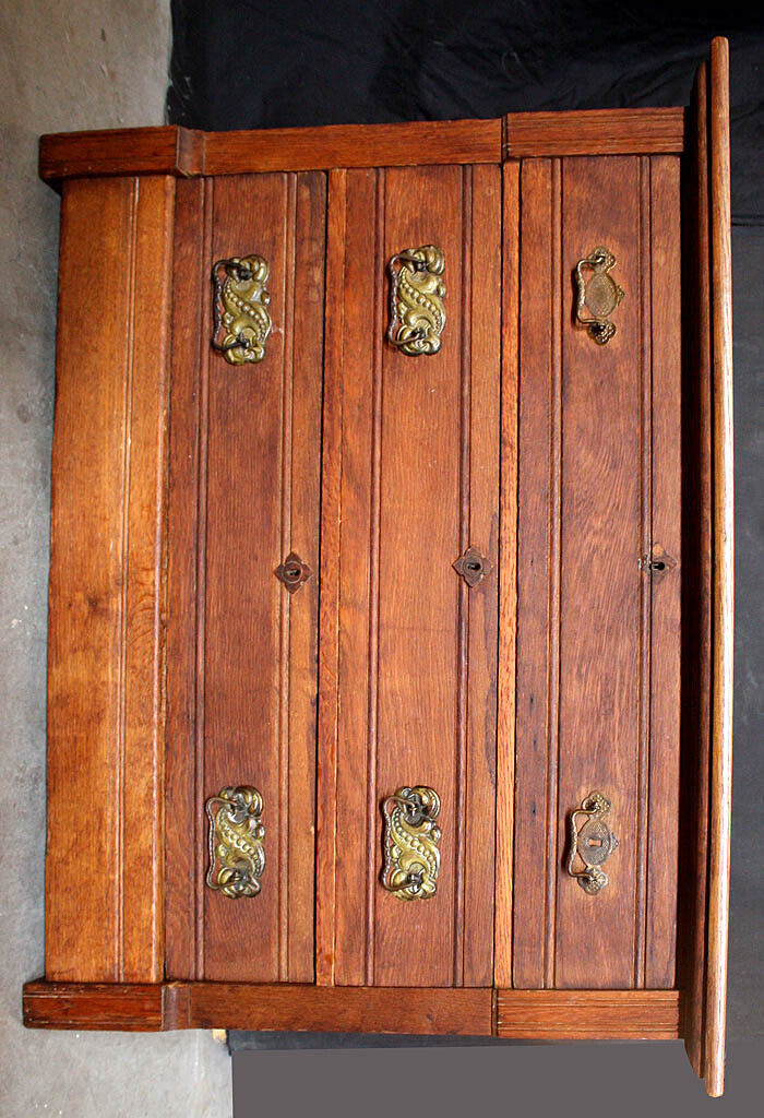 Antique Vintage Old Reclaimed Salvaged Victorian Eastlake Oak Wood Wooden Dresser Chest Vanity Beveled Mirror Key