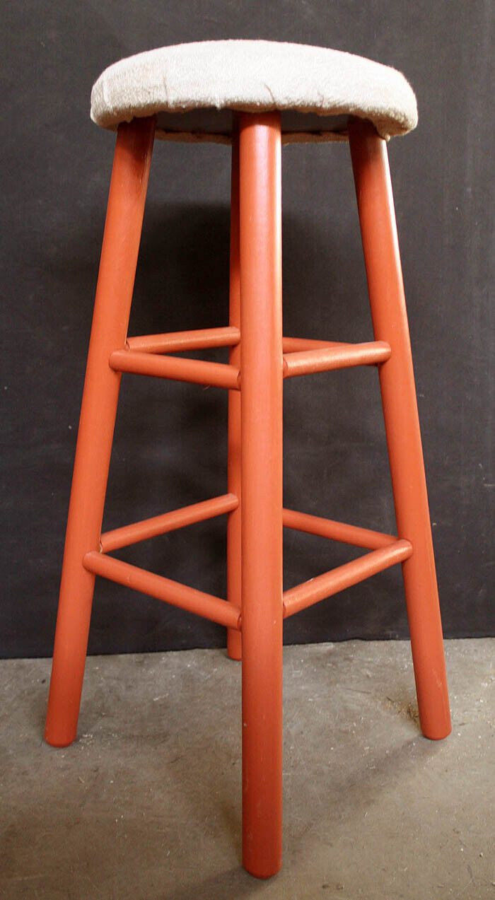 Restored Vintage Old Reclaimed Salvaged Solid Wood Wooden Fabric Cloth Furniture Stool Seat Chair Stand