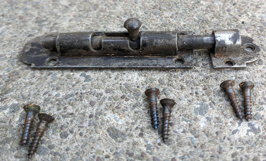 4" Vintage Antique Old Reclaimed Salvaged Steel Door Privacy Slide Bolt Latch Barrel Lock Lockset