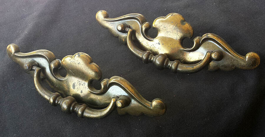 Pair Vintage Old Reclaimed Salvaged Colonial Brass Dresser Chest Drawe PennAntique Pair Vintage Old Reclaimed Salvaged Colonial Brass Dresser Chest Drawe PennAntique